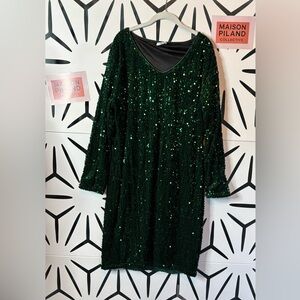 In’voland Green Sequin Mini Dress Women’s Size 20 V-Neck Fully Lined